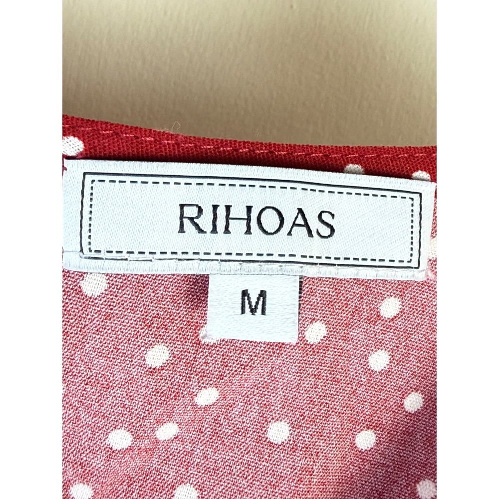 Rihoas Womens The Red V Neck Polka Dot Flounce Mini Dress Medium Flowy Summer - Picture 8 of 16